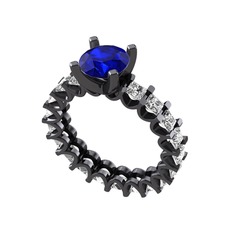 Divya Tamtur Yüzük - Lab safir ve swarovski 925 ayar siyah rodyum kaplama gümüş yüzük #1cwpbc0