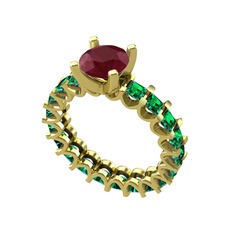Divya Tamtur Yüzük - Kök yakut ve yeşil kuvars 18 ayar altın yüzük #1d6i5k9
