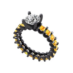 Divya Tamtur Yüzük - Beyaz zirkon ve sitrin 925 ayar siyah rodyum kaplama gümüş yüzük #1dsyxct