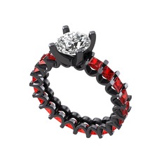 Divya Tamtur Yüzük - Swarovski ve garnet 925 ayar siyah rodyum kaplama gümüş yüzük #1dxdno1