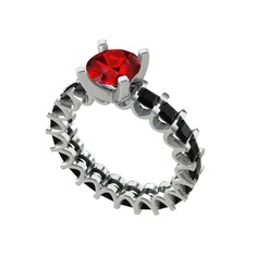 Garnet ve siyah zirkon 14 ayar beyaz altın yüzük