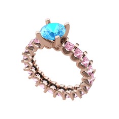 Divya Tamtur Yüzük - Akuamarin ve pembe kuvars 8 ayar rose altın yüzük #1gflwxs