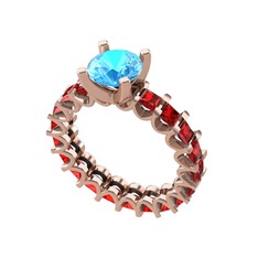 Akuamarin ve garnet 925 ayar rose altın kaplama gümüş yüzük