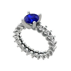 Lab safir ve swarovski 18 ayar beyaz altın yüzük