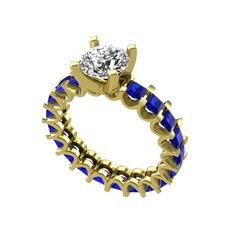 Divya Tamtur Yüzük - Swarovski ve lab safir 14 ayar altın yüzük #1idu2jr