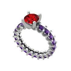 Divya Tamtur Yüzük - Garnet ve ametist 18 ayar beyaz altın yüzük #1il7glr