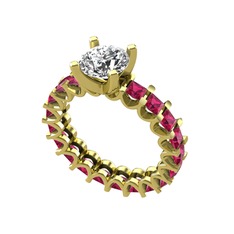 Swarovski ve rodolit garnet 18 ayar altın yüzük