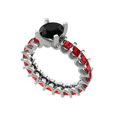 Divya Tamtur Yüzük - Siyah zirkon ve garnet 14 ayar beyaz altın yüzük #1js3py