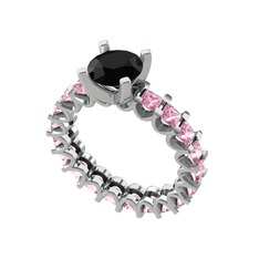 Divya Tamtur Yüzük - Siyah zirkon ve pembe kuvars 14 ayar beyaz altın yüzük #1kv5qhd