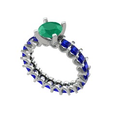 Divya Tamtur Yüzük - Kök zümrüt ve lab safir 18 ayar beyaz altın yüzük #1l9u2yn