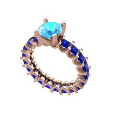 Divya Tamtur Yüzük - Akuamarin ve lab safir 925 ayar rose altın kaplama gümüş yüzük #1lfftx1