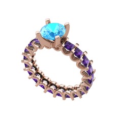 Divya Tamtur Yüzük - Akuamarin ve ametist 18 ayar rose altın yüzük #1lx3rzx