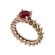 Divya Tamtur Yüzük - Kök yakut ve peridot 925 ayar rose altın kaplama gümüş yüzük #1mr16gs