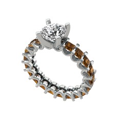 Divya Tamtur Yüzük - Swarovski ve dumanlı kuvars 14 ayar beyaz altın yüzük #1mtz3dz