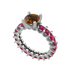 Divya Tamtur Yüzük - Dumanlı kuvars ve rodolit garnet 8 ayar beyaz altın yüzük #1n7ihyk