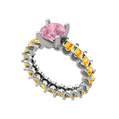 Pembe kuvars ve sitrin 18 ayar beyaz altın yüzük