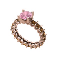 Pembe kuvars ve dumanlı kuvars 14 ayar rose altın yüzük