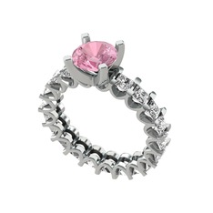 Divya Tamtur Yüzük - Pembe kuvars ve swarovski 18 ayar beyaz altın yüzük #1phgrli