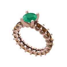 Divya Tamtur Yüzük - Kök zümrüt ve dumanlı kuvars 18 ayar rose altın yüzük #1ppcpvj