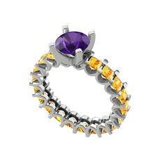 Ametist ve sitrin 18 ayar beyaz altın yüzük