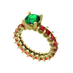 Divya Tamtur Yüzük - Yeşil kuvars ve garnet 14 ayar altın yüzük #1q18slt