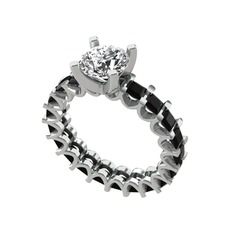 Divya Tamtur Yüzük - Beyaz zirkon ve siyah zirkon 8 ayar beyaz altın yüzük #1retu3d