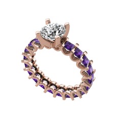 Beyaz zirkon ve ametist 14 ayar rose altın yüzük
