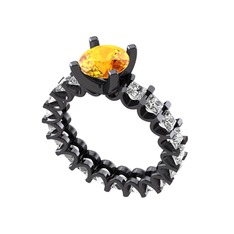 Divya Tamtur Yüzük - Sitrin ve swarovski 925 ayar siyah rodyum kaplama gümüş yüzük #1s51y0h