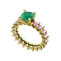 Divya Tamtur Yüzük - Kök zümrüt ve pembe kuvars 18 ayar altın yüzük #1s579ja