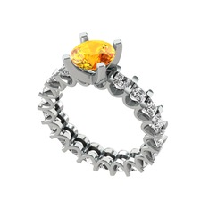 Divya Tamtur Yüzük - Sitrin ve swarovski 18 ayar beyaz altın yüzük #1sws01v