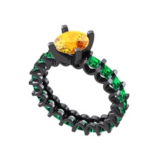 Divya Tamtur Yüzük - Sitrin ve yeşil kuvars 925 ayar siyah rodyum kaplama gümüş yüzük #1t6zmnl