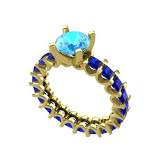 Divya Tamtur Yüzük - Akuamarin ve lab safir 8 ayar altın yüzük #1t7uoqs