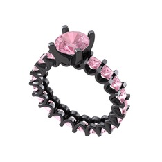 Pembe kuvars 925 ayar siyah rodyum kaplama gümüş yüzük