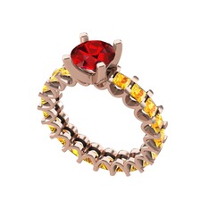 Garnet ve sitrin 8 ayar rose altın yüzük