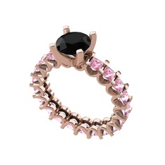 Divya Tamtur Yüzük - Siyah zirkon ve pembe kuvars 925 ayar rose altın kaplama gümüş yüzük #1u5ffzt