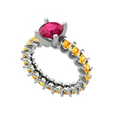 Divya Tamtur Yüzük - Rodolit garnet ve sitrin 8 ayar beyaz altın yüzük #1uponvk