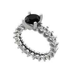 Divya Tamtur Yüzük - Siyah zirkon ve swarovski 14 ayar beyaz altın yüzük #1vs1lga