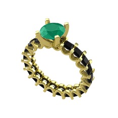 Divya Tamtur Yüzük - Kök zümrüt ve siyah zirkon 14 ayar altın yüzük #1vstb6n