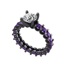 Divya Tamtur Yüzük - Swarovski ve ametist 925 ayar siyah rodyum kaplama gümüş yüzük #1w9fsol