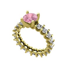 Divya Tamtur Yüzük - Pembe kuvars ve swarovski 925 ayar altın kaplama gümüş yüzük #1wgbmnp