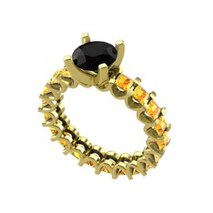 Divya Tamtur Yüzük - Siyah zirkon ve sitrin 8 ayar altın yüzük #1wu53gj