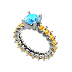 Divya Tamtur Yüzük - Akuamarin ve sitrin 8 ayar beyaz altın yüzük #1wxyg4d