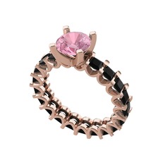 Divya Tamtur Yüzük - Pembe kuvars ve siyah zirkon 8 ayar rose altın yüzük #1wychqu