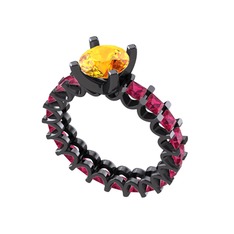 Divya Tamtur Yüzük - Sitrin ve rodolit garnet 925 ayar siyah rodyum kaplama gümüş yüzük #1yb3x1k