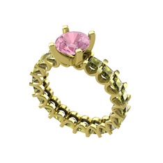 Divya Tamtur Yüzük - Pembe kuvars ve peridot 8 ayar altın yüzük #27bhqb