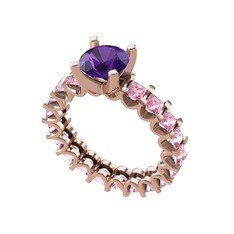Divya Tamtur Yüzük - Ametist ve pembe kuvars 14 ayar rose altın yüzük #2xz8p3