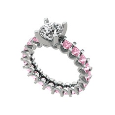 Swarovski ve pembe kuvars 14 ayar beyaz altın yüzük