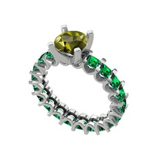 Divya Tamtur Yüzük - Peridot ve yeşil kuvars 14 ayar beyaz altın yüzük #3bs5t3