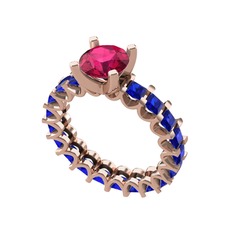 Rodolit garnet ve lab safir 8 ayar rose altın yüzük