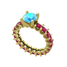 Divya Tamtur Yüzük - Akuamarin ve rodolit garnet 14 ayar altın yüzük #40tap